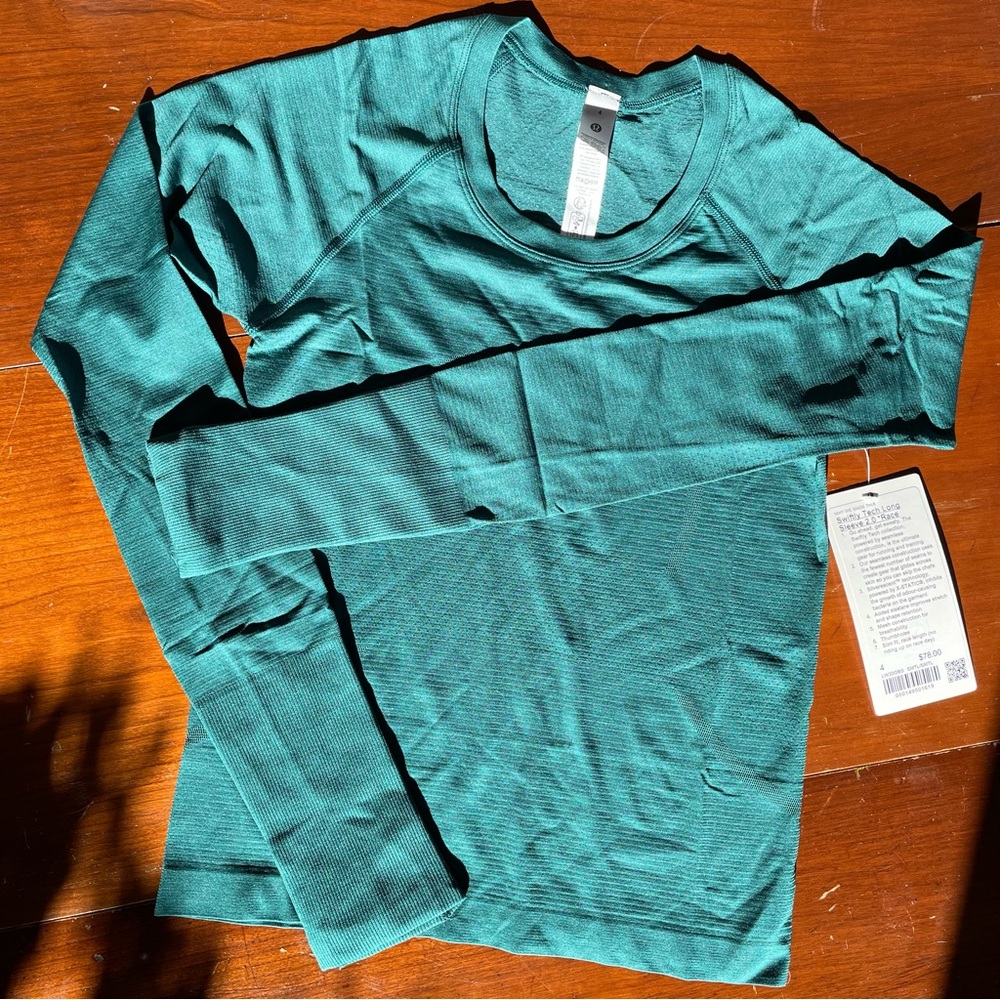 Lululemon, Swiftly Tech Hip Length (race length), size 4, Storm Teal NWT